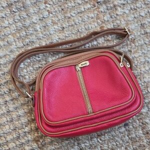 {Valentina} Made In Italy Genuine Leather Red/Camel Crossbody Bag